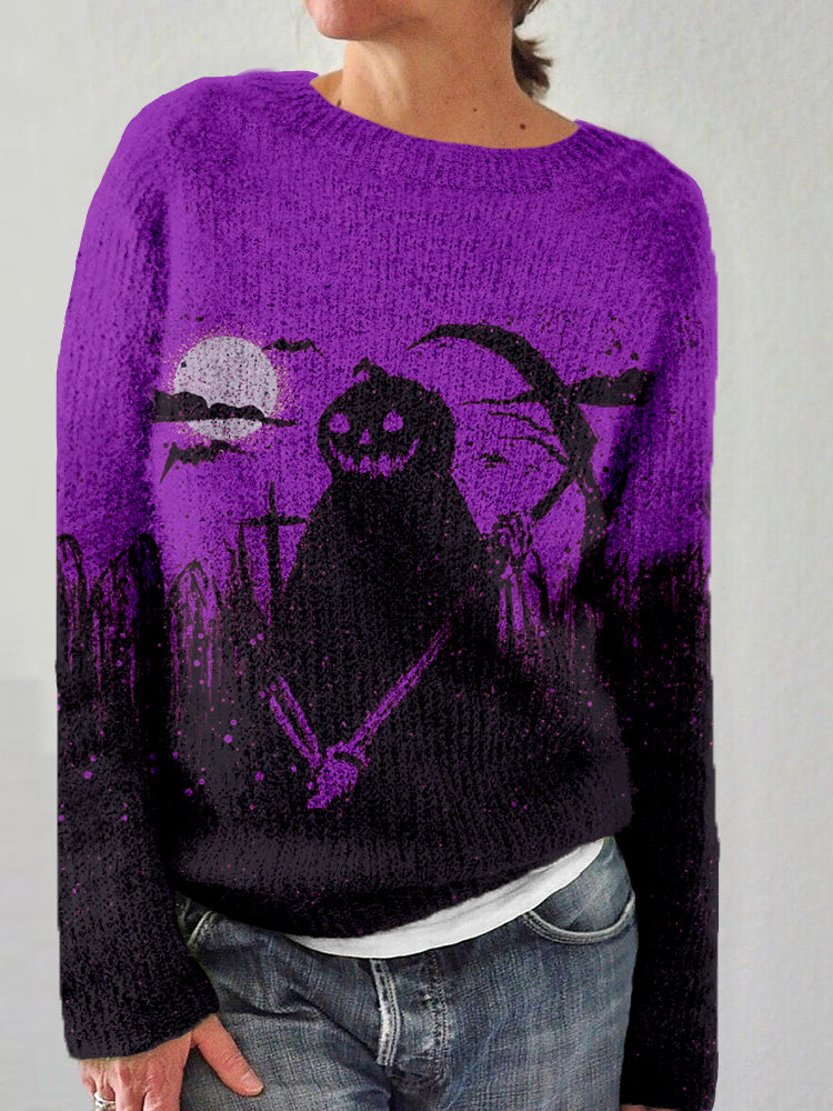 Vintage Halloween Pumpkin Ghost Art Cozy Sweater