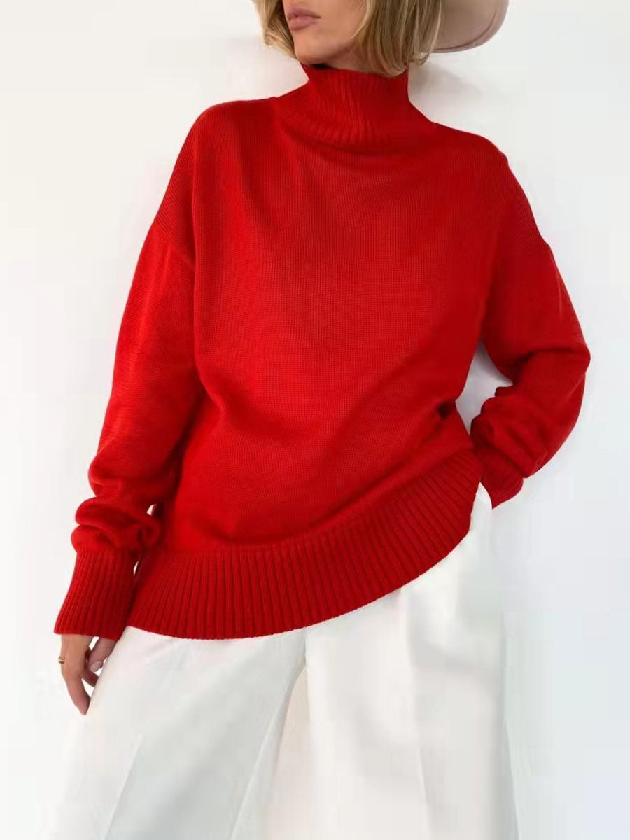 Turtleneck knitted padded loose sweater
