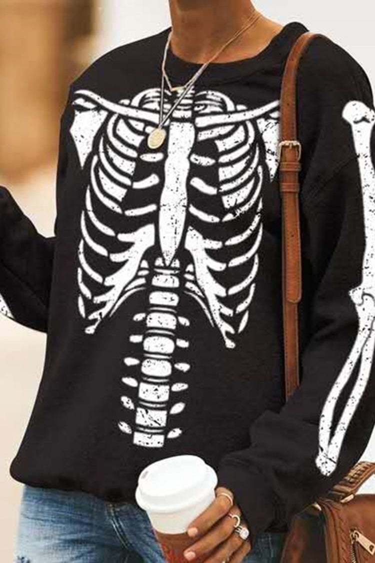Round Neck Loose Skull Long Sleeve Sweatshirt