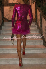 Dance You Through The Night Sequin Feather Party Dress