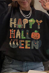 Happy Halloween Print Crew Neck Casual Sweatshirt