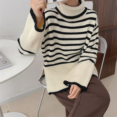 Contrasting Striped Turtleneck Sweater Women