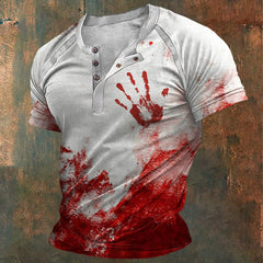 Men's Bloody Halloween Print Henley T-Shirt