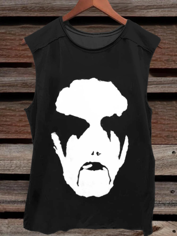 Black Metal Rock Face Print Tank Top