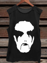 Black Metal Rock Face Print Tank Top