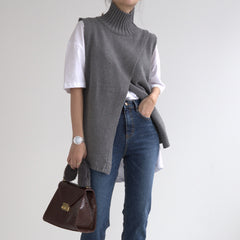 Cross Design Turtleneck Knitted Sweater Vest