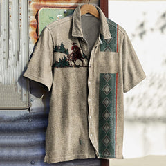 Men's Vintage Western Skull Floral Print Waffle Shirt