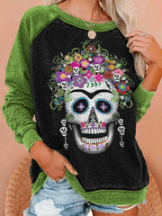 Casual Floral Skull Print Sweatshirt