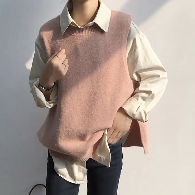 Solid color casual knitted vest