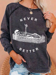 Halloween Coffin Skull Print Long Sleeve Crew Neck Sweatshirt