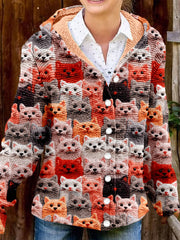 Colorful Cute Cats Embroidered Comfy Hooded Cardigan