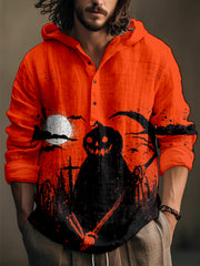 Men's Vintage Halloween Pumpkin Ghost Art Hooded Shirt