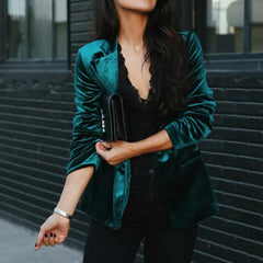 Slim-Fit Plain Velvet Casual Blazer