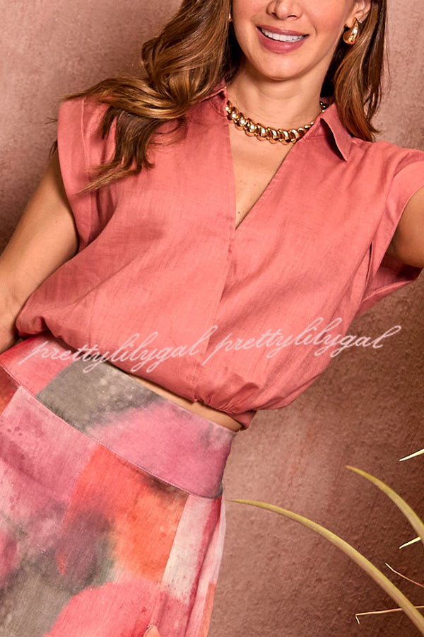 Laylin Wide Sleeve Shirt and Watercolor Print High Waist Drape Pocket Maxi Skirt Set