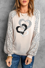 Women's Leopard Heart Long Sleeve Pullover