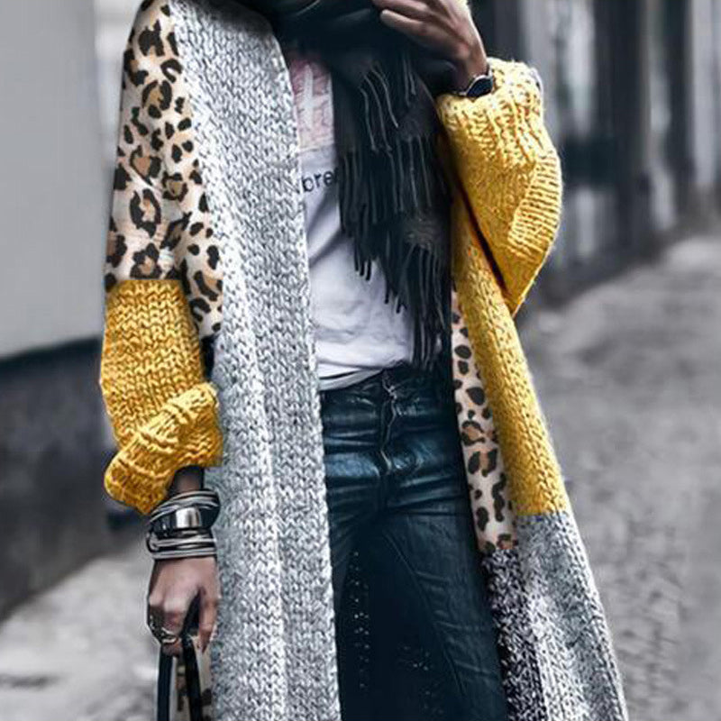 Casual Loose Long Long Sleeve Colorblock Cardigan Jacket