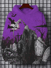 Men's Vintage Halloween Death And Bats Art Hoodie