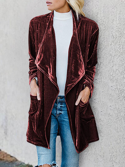 Simple Irregular Front Collar Pocket Kimono Duster
