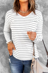 Women's Striped V Neck Long Sleeve Top