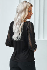 Women's Sheer Stripe V-Neck Top