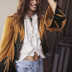 Vintage Fashion Print Long Sleeve Cropped Jacket
