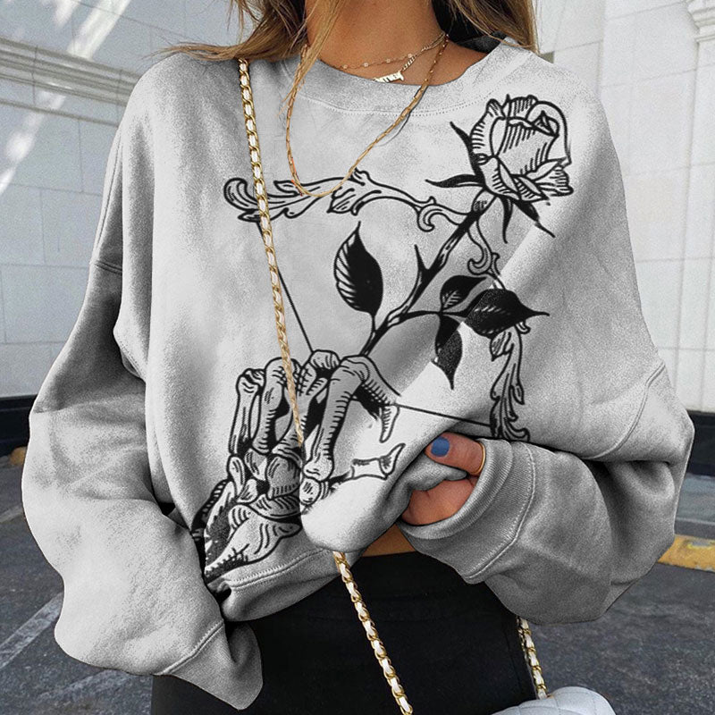 Skull Bow Rose Print Sweatshirt