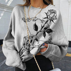 Skull Bow Rose Print Sweatshirt