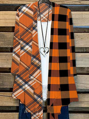 Women's Autumn Orange Check Cardigan