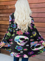 Cashew Flower Skull Print Long Sleeve Cardigan