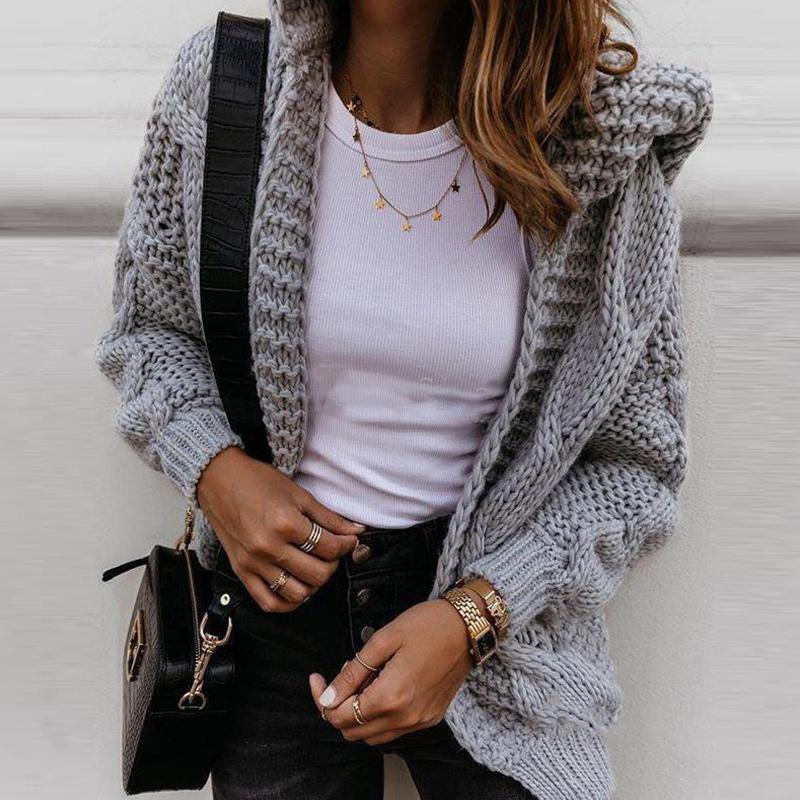 Pure Color Casual Fashion Loose Hooded Cardigan Sweater