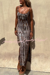 An Inspiration Tie-dye Print Double Shoulder Strap Stretch Maxi Dress