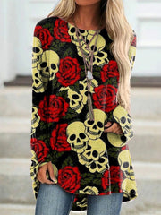 Rose Skull Print Long Sleeve Tunic