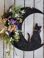 Halloween Black Cat Moon Wreath Decoration
