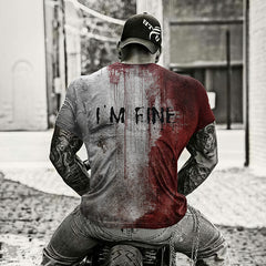 Men's Bloody I AM FINE Print Crew Neck T-Shirt