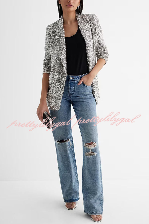 Bring The Sparkle Sequin long sleeve Lapel Blazer