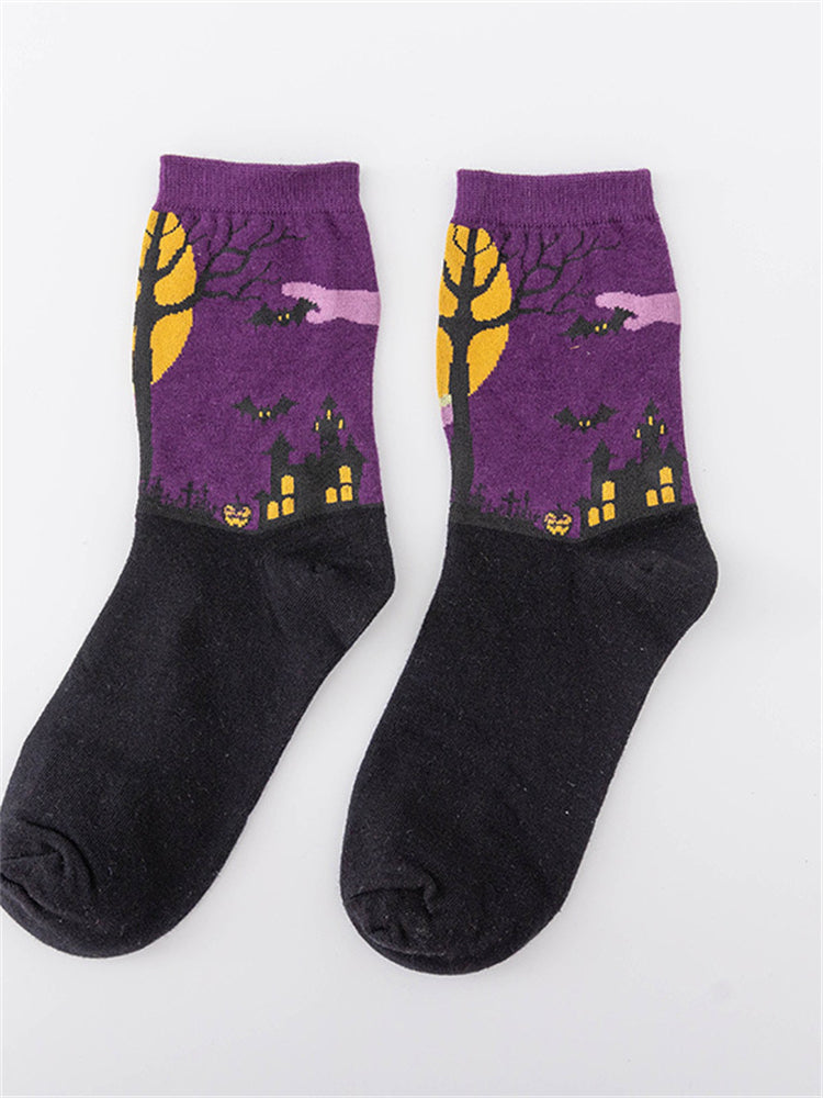 Halloween Inspired Contrast Color Knit Socks