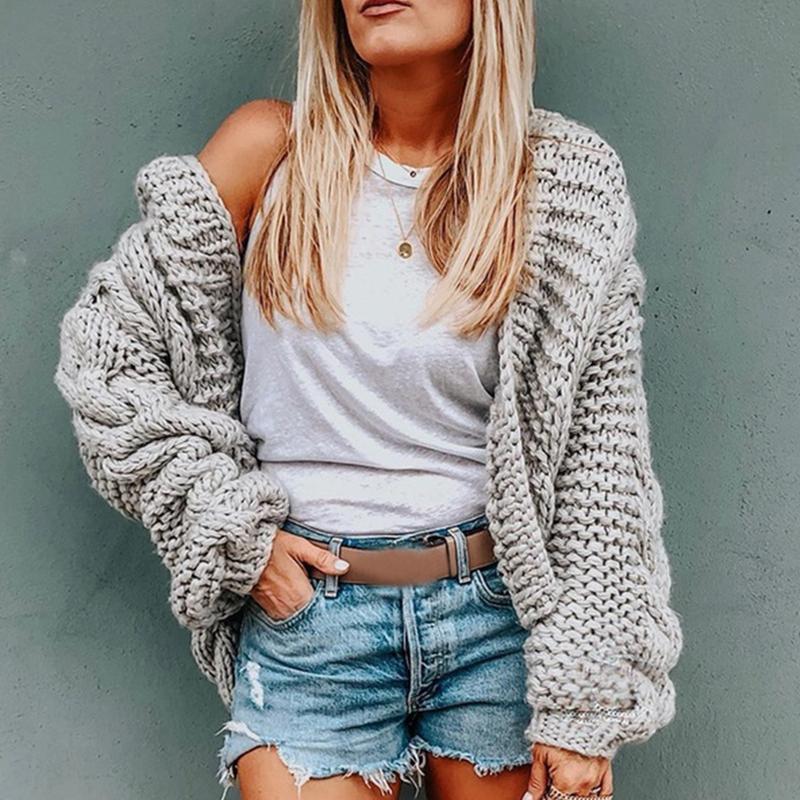 Pure Color Casual Fashion Loose Hooded Cardigan Sweater