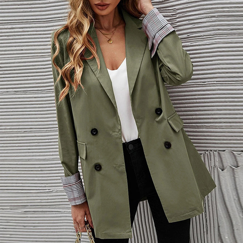One-Button Check Paneled Casual Blazer