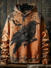 Dark Crow Halloween Graphic Print Hooded Sweatshirt