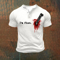 Men's  I'm Fine Print Henley Shirt