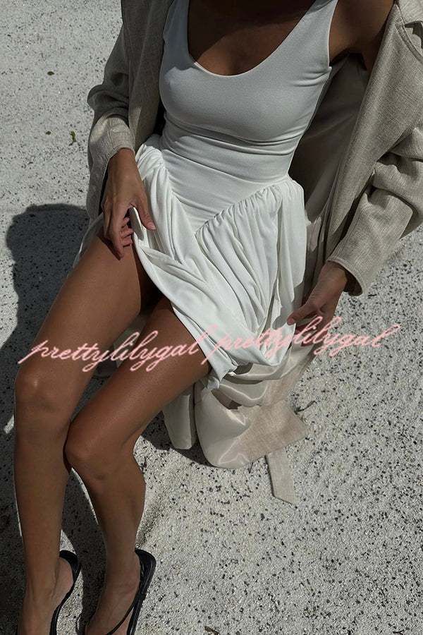 Inspiring Allure Puffy Pleated Draped Trim Tank Stretch Mini Dress