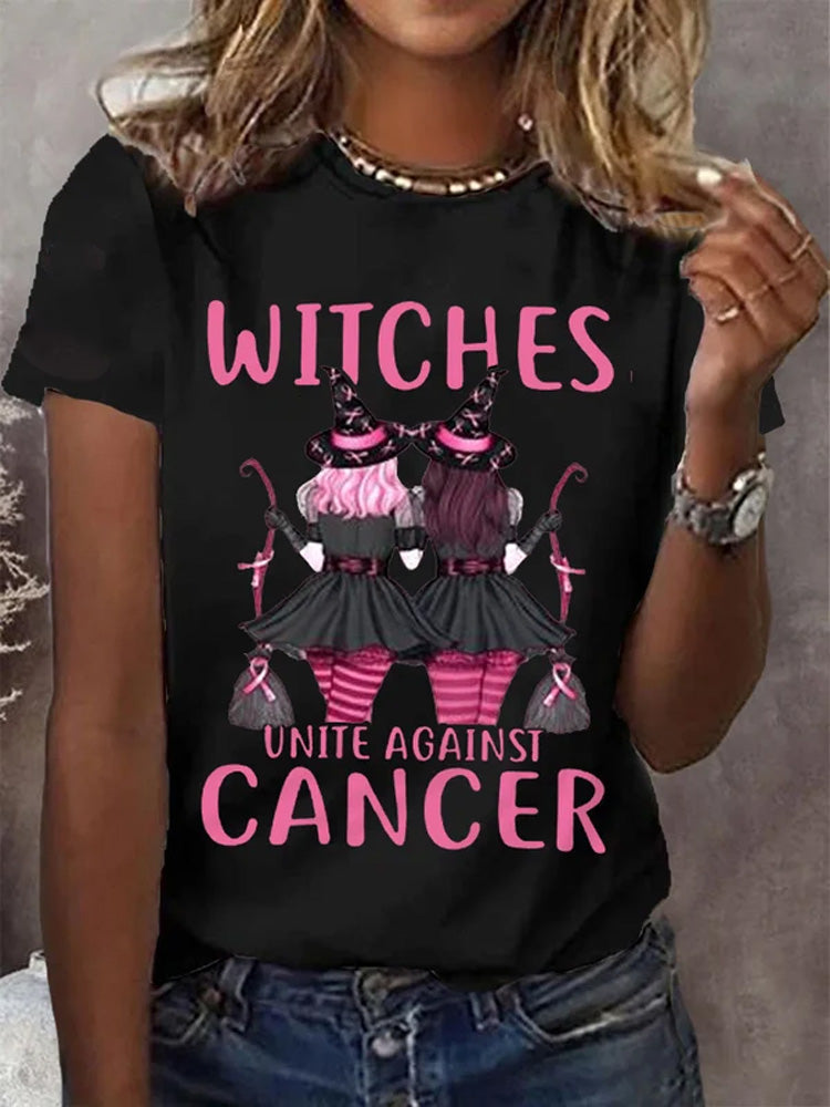 Women's Halloween Witches Unite Against Cancer Breast Cancer Awareness Warrior Tee
