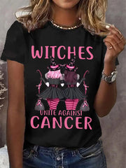 Women's Halloween Witches Unite Against Cancer Breast Cancer Awareness Warrior Tee