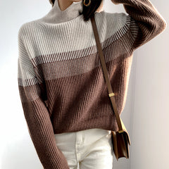Turtleneck Versatile Gradient Contrast Knit Sweater