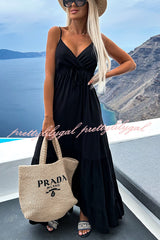 Boat Weekend Drawstring High Waist Tiered Swing Maxi Cami Dress