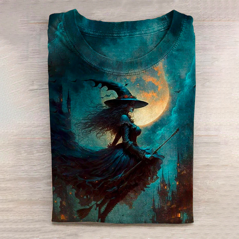 Halloween Witch Print Casual Long Sleeve T-Shirt