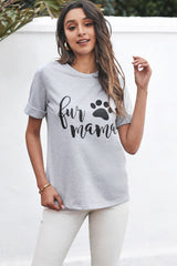 Women's Cute Women Crew Neck Rolled Sleeve Letter Print Tee