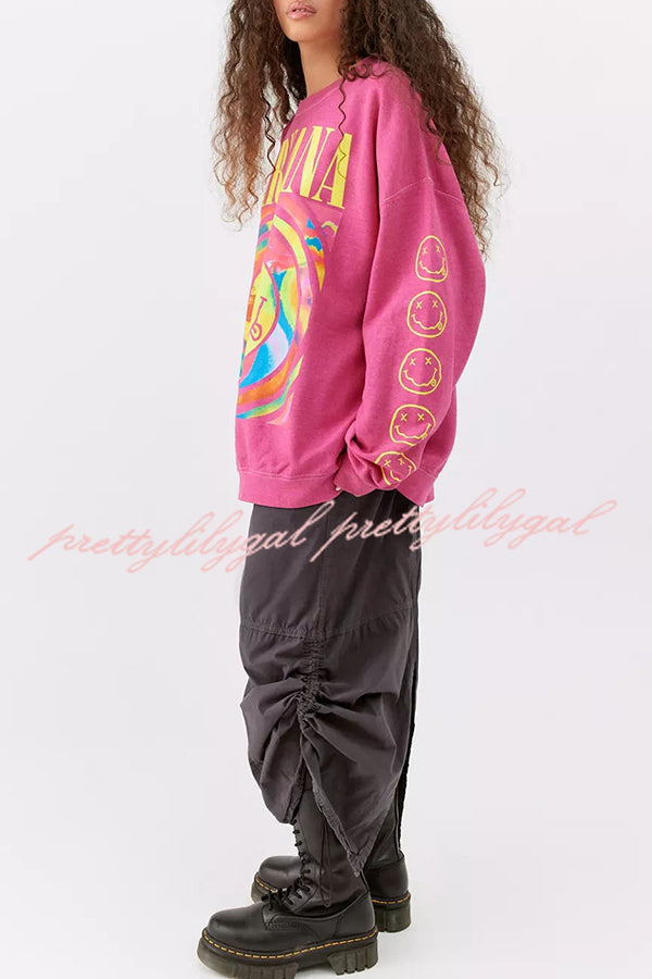 Emoji Print Pullover Long Sleeve Sweatshirt