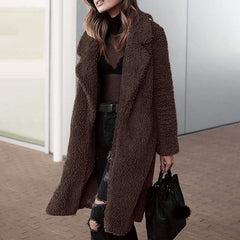 Fashion Solid Color Casual Plush Mid-Length Coat