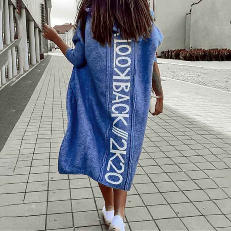 Letter Print Long Sleeve Knit Coat